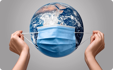 Hands holding global network representing resilient structure