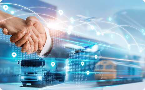 Technology handshake representing supply chain harmony